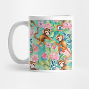 Preppy monkeys playing in the jungle, watercolor Mug